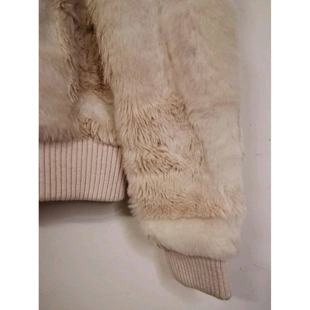 Vintages 90s Y2K Faux Fur Jacket Patchwork Cream Ivory Winter Coat Full Zip Glam